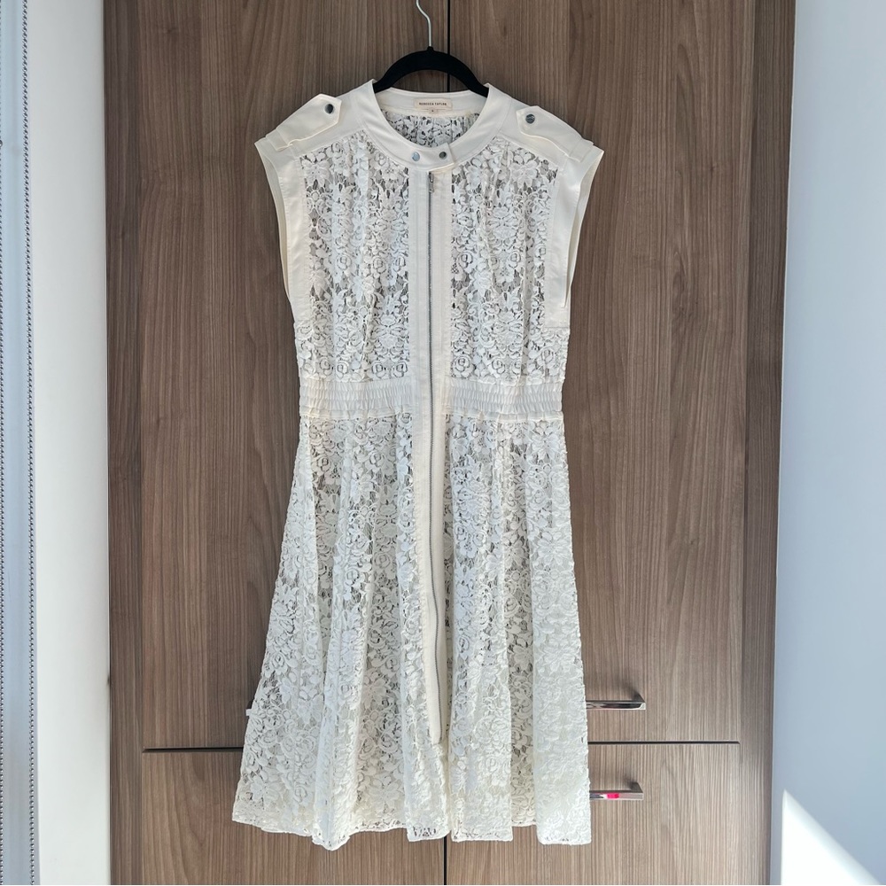 Rebecca Taylor Cap-Sleeve A-Line Lace Dress